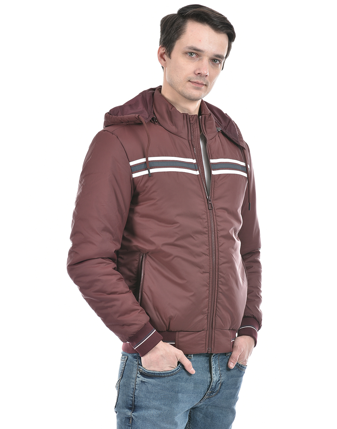 Numero Uno Men Striped Maroon Jacket